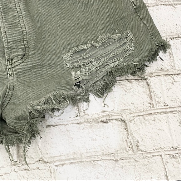 FREE PEOPLE We The Free Loving Good Vibrations Cutoff Olive Green Denim Shorts - Picture 7 of 13